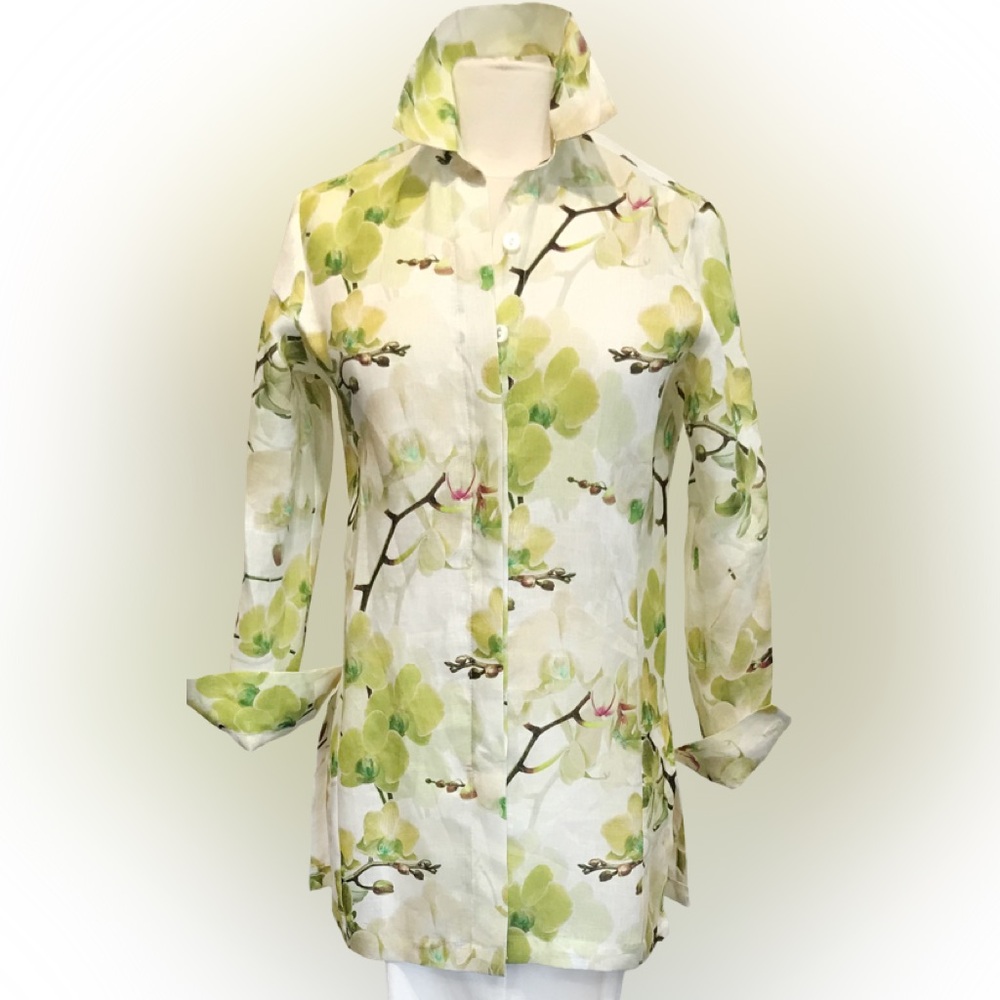 New CHARLOTTE KELLOGG Linen BARBARA TOP Key Lime Orchid - SZ XXL